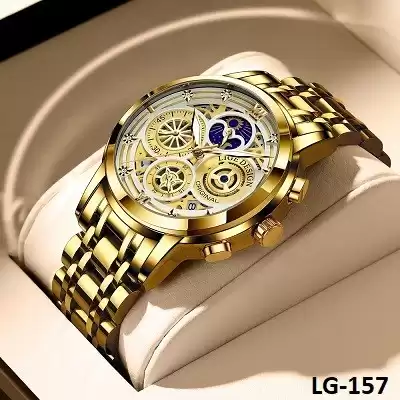 LIGE DESIGN Brand Premium quality Men wrist Watch with 1 year warranty-Code:LG-157(Golden)